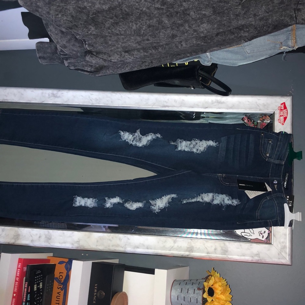 High waisted distressed skinny jeans